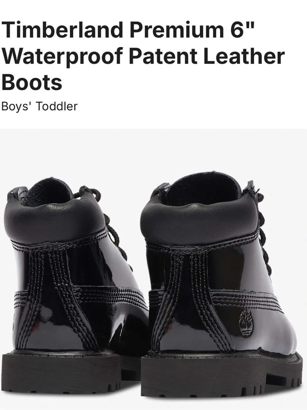 Timberland Kids Black Patent Leather Lace-Up Boots